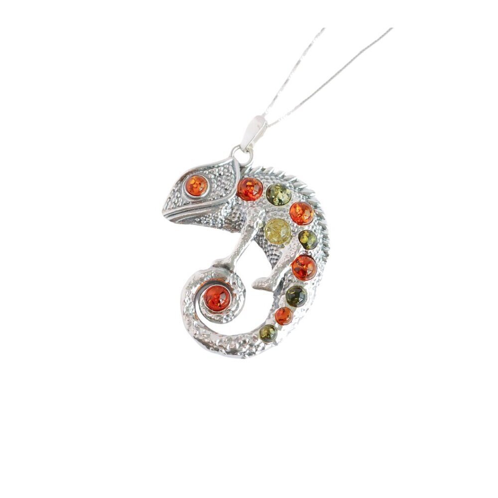 Baltic Amber Sterling Silver Chameleon Pendant Necklace
